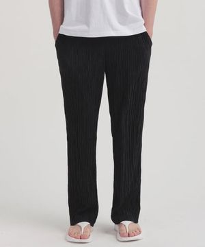 세미 와이드 밴딩 플리츠 팬츠 (black)