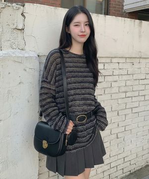 시스루 스트라이프 니트 롱 슬리브 블랙