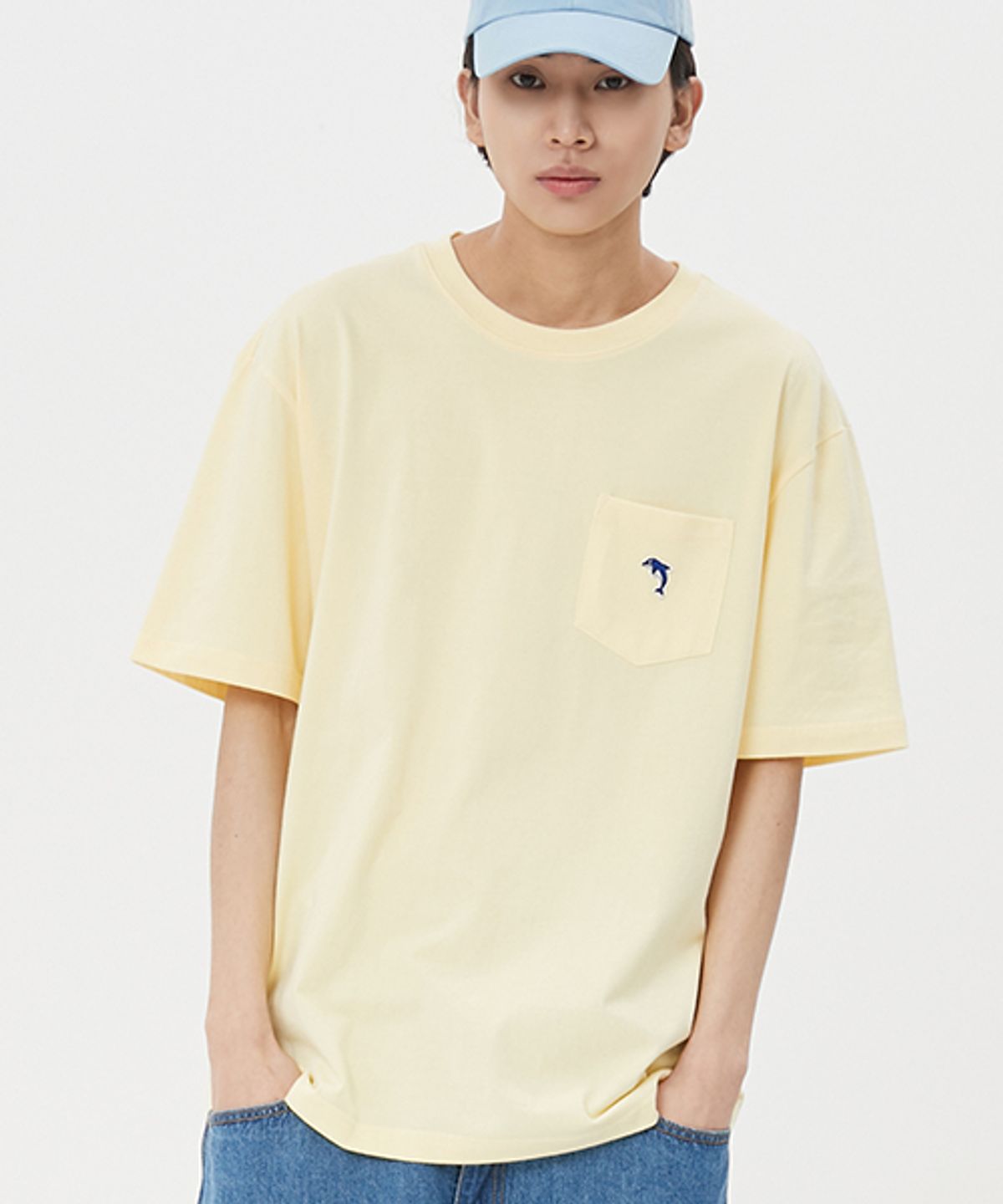 돌핀웨이브어패럴(DOLPHIN WAVE APPAREL) 돌핀 자수 와펜 포켓 티셔츠