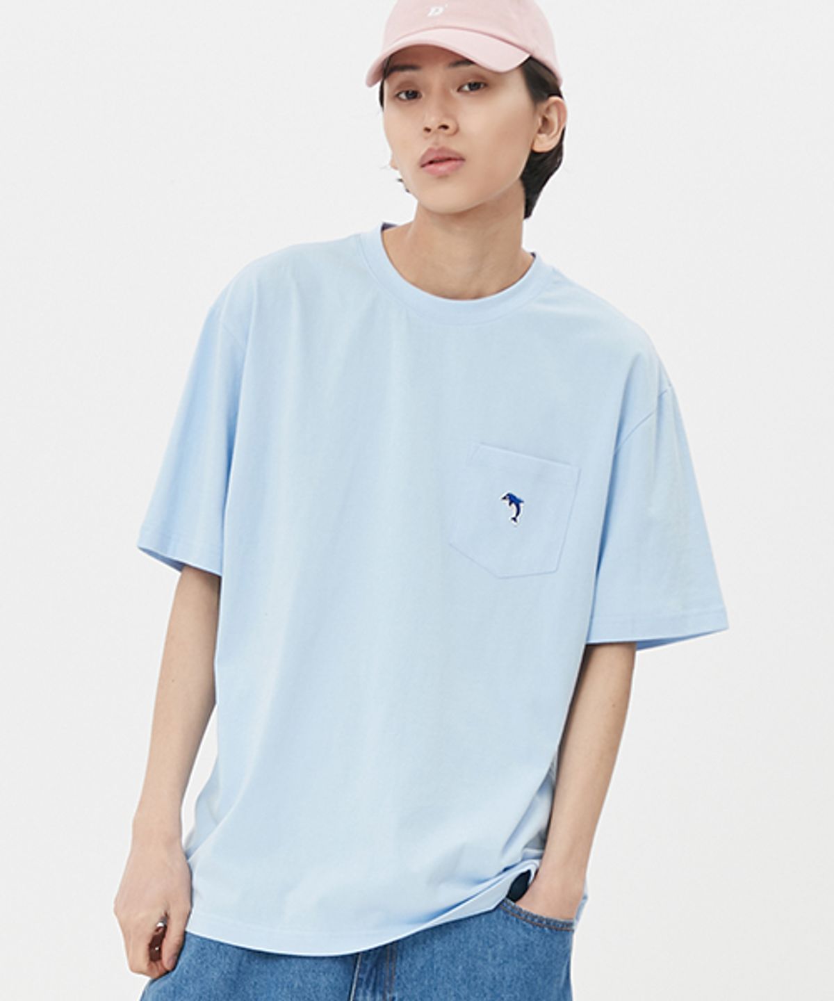 돌핀웨이브어패럴(DOLPHIN WAVE APPAREL) 돌핀 자수 와펜 포켓 티셔츠