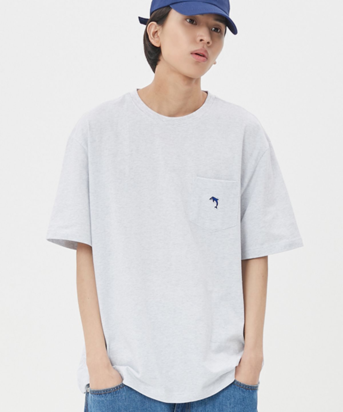 돌핀웨이브어패럴(DOLPHIN WAVE APPAREL) 돌핀 자수 와펜 포켓 티셔츠