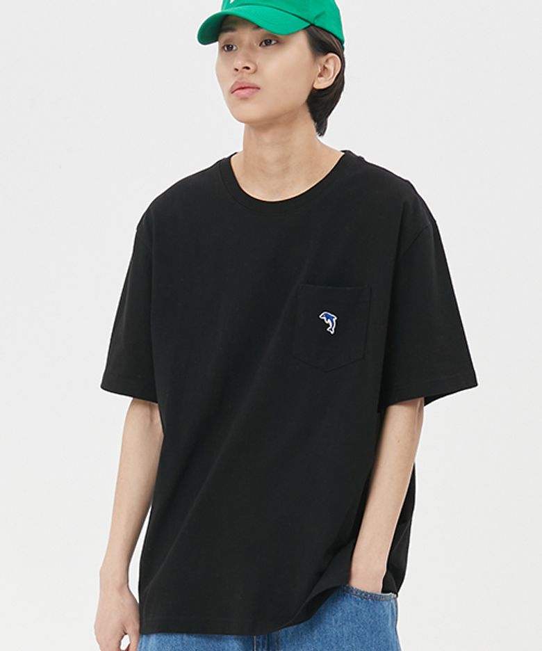 돌핀 자수 와펜 포켓 티셔츠