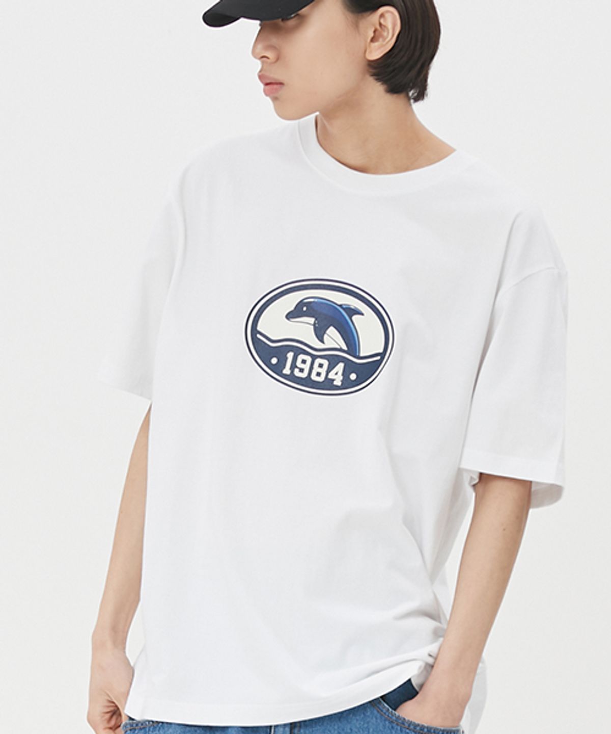 돌핀웨이브어패럴(DOLPHIN WAVE APPAREL) 돌핀 타원 그래픽 티셔츠