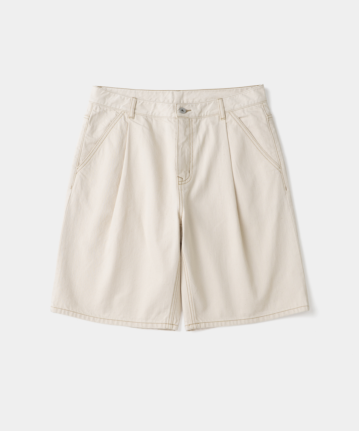 유니폼브릿지(UNIFORM BRIDGE) one tuck denim shorts ecru