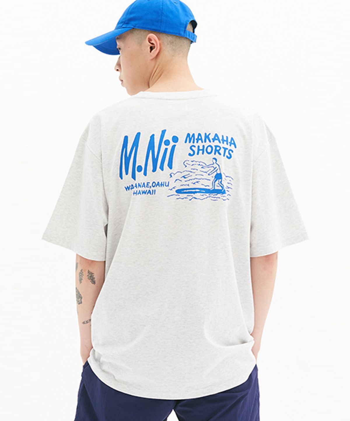엠니(M.Nii) SURFING LOGO T-SHIRTS / WHITE MELANGE