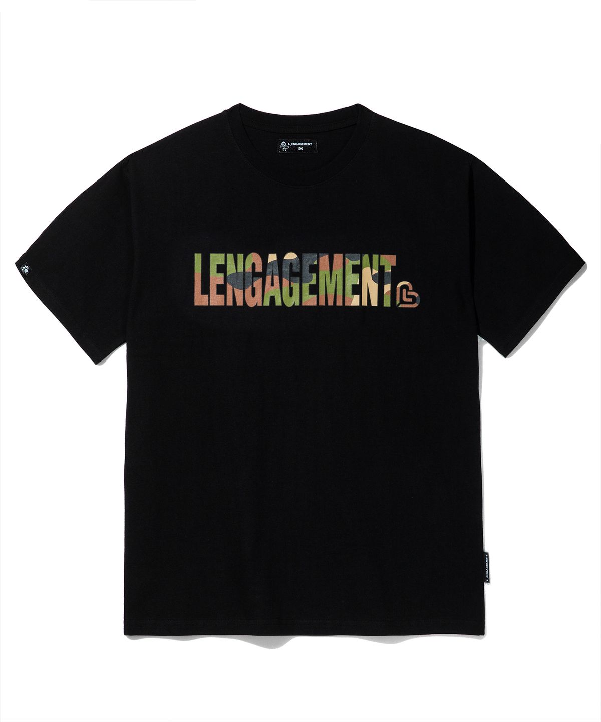 랑가주망(LENGAGEMENT) 릴렉스핏 스토리 로고 반팔티 [블랙-카모]