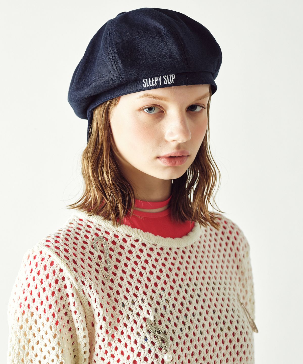 슬리피슬립(SLEEPYSLIP) [unisex]LINEN SIGNATURE NAVY NEWSBOY CAP