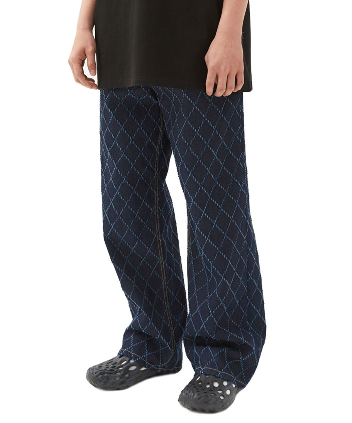 엑서사이즈(EXERCISE) E.X.R Diamond Pattern DENIM PANTS_DARK BLUE