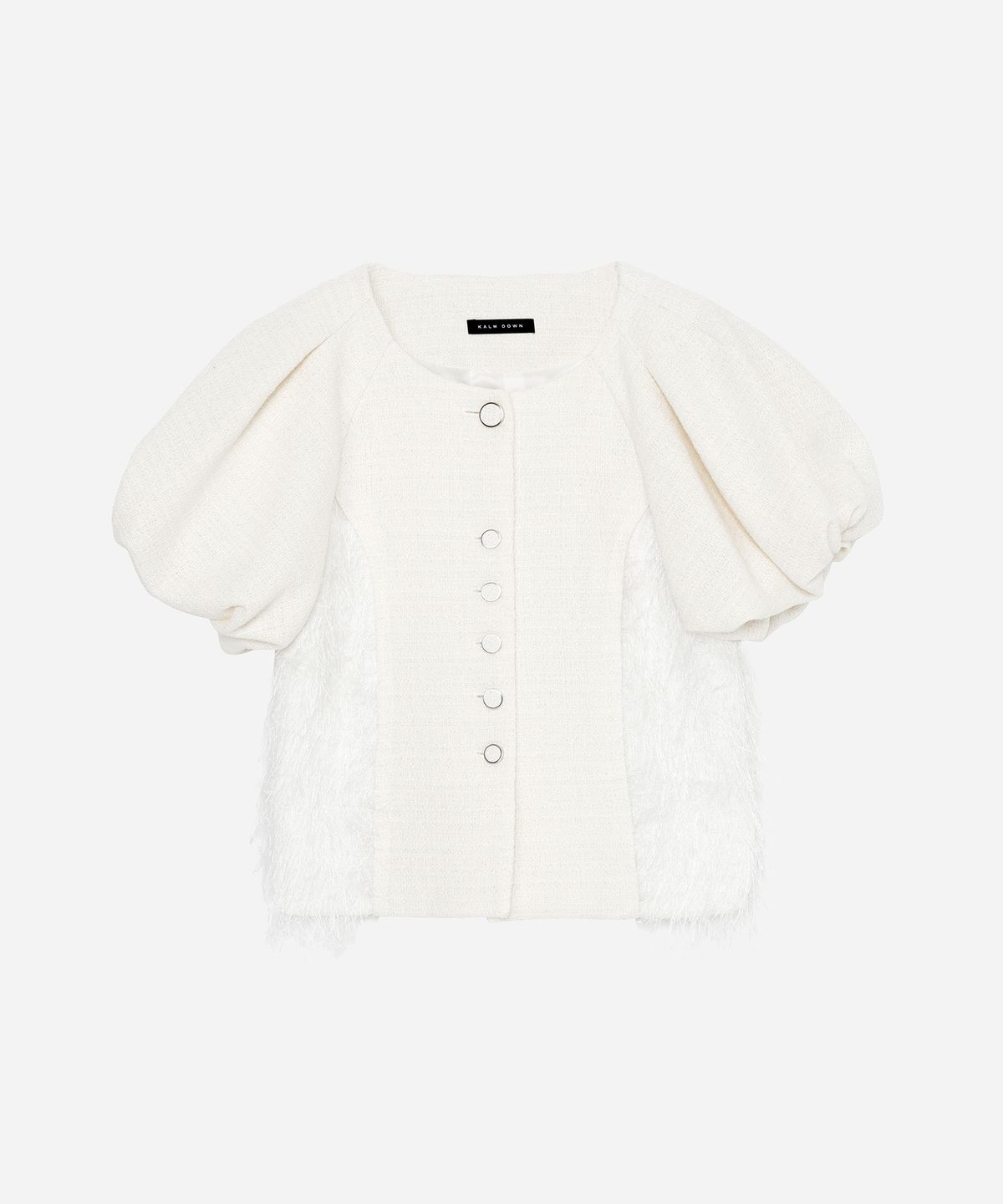 캄 다운(KALM DOWN) 하프 슬리브 트위드 재킷 - 오프 화이트