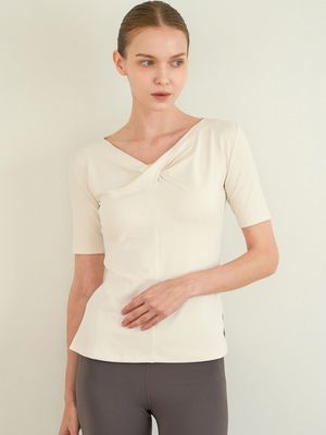 (FM40222)넥 라인 셔링 숏 슬리브_뉴화이트