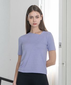 (FM40522)비대칭 넥 숏 슬리브_라벤더쉐도우