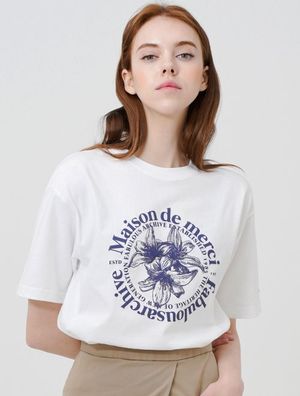 우먼즈 르리스 엠보 크롭티 화이트네이비(FCC2TS387W)