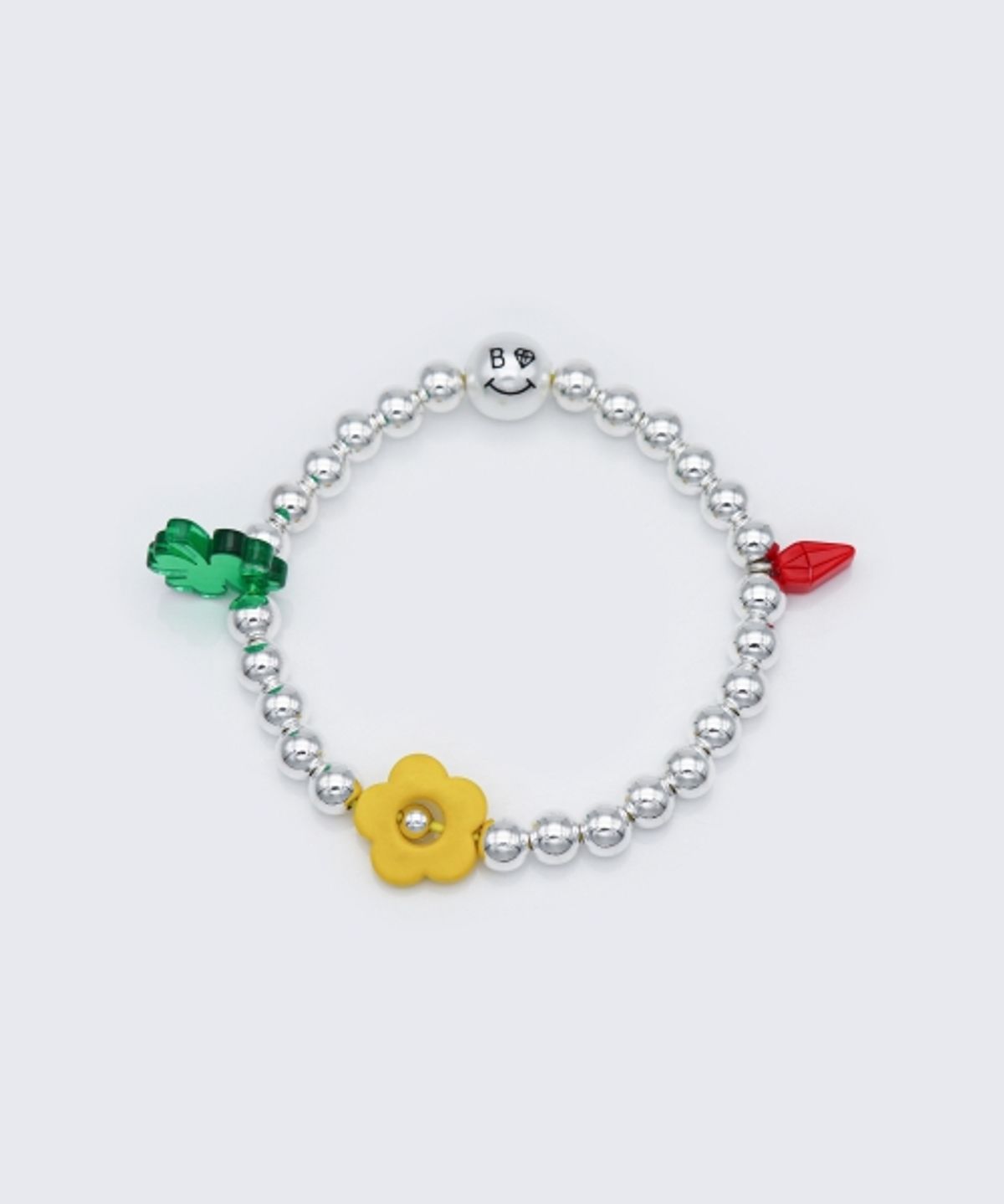 봉보(BONBEAU) Flower and clover charms silverball Bracelet 6mm 실버볼 플라워 클로버 참 밴딩 팔찌