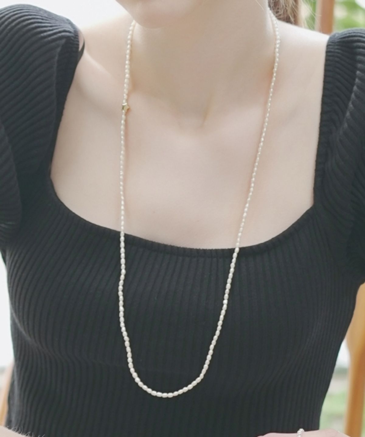 봉보(BONBEAU) Mini water pearl long Necklace 미니 쌀알 3mm 담수진주 롱 목걸이