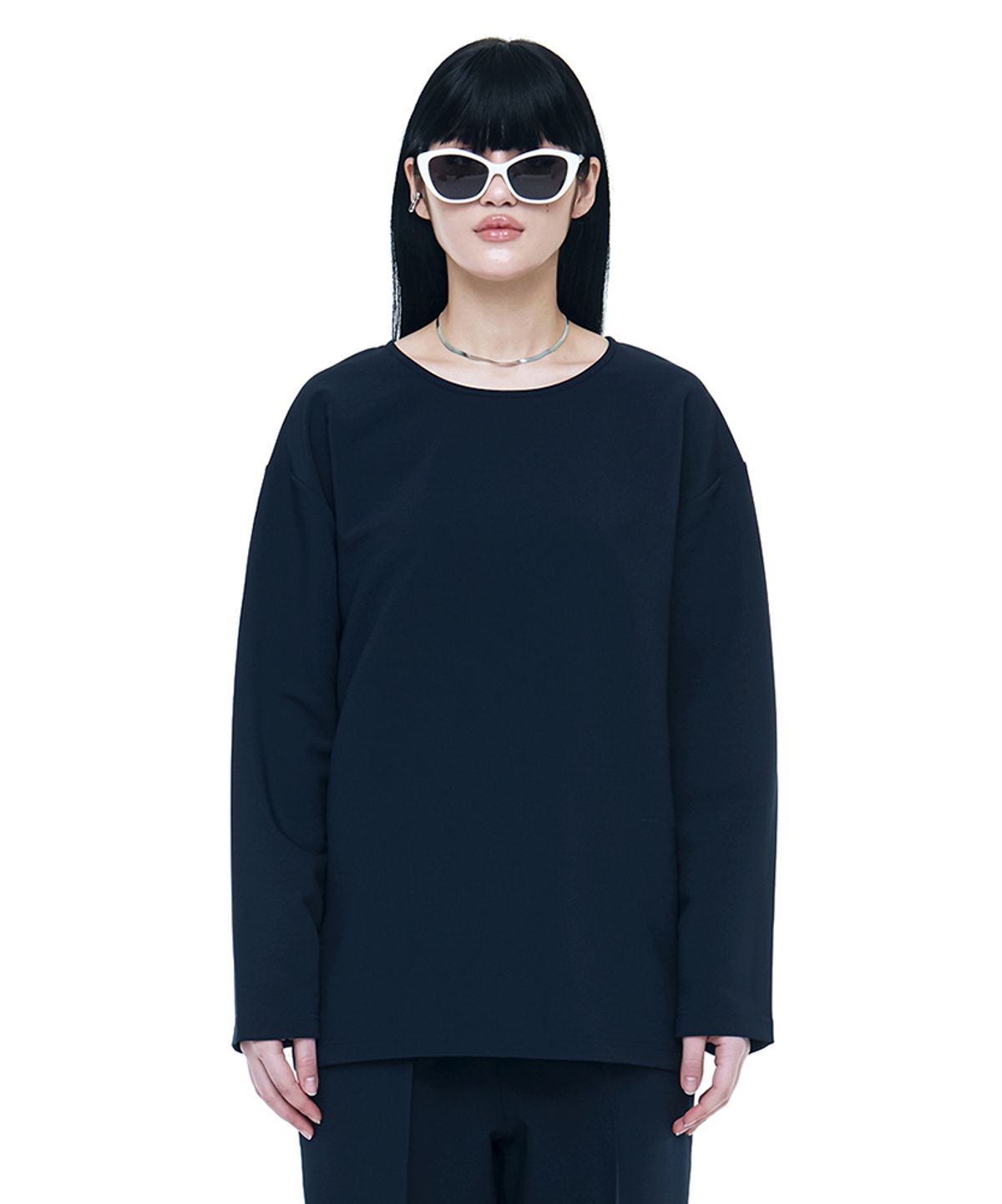 씨웨어 바이 더 지니어스(C WEAR BY THE GENIUS) 릴랙스드 핏 우븐 티셔츠 네이비