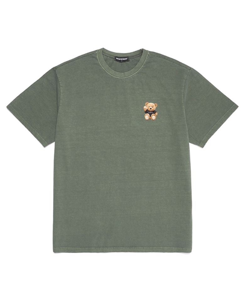 피그먼트 MINI SITTING BEAR 오버핏 반팔 티셔츠 (VNDTS227) 카키