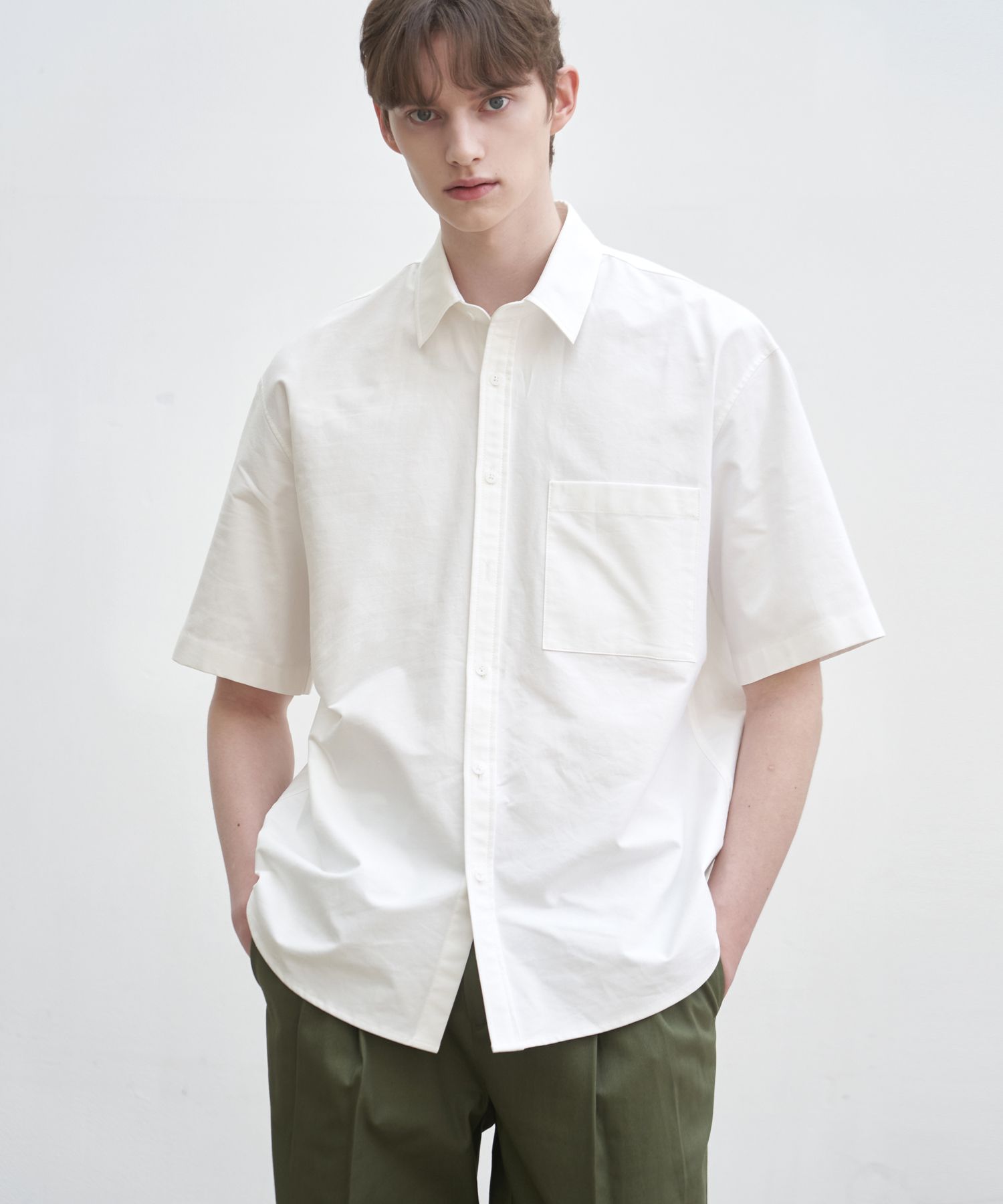 MUSINSA | DRAW FIT Oversized-fit Oxford Short-Sleeved Shirt [WHITE]