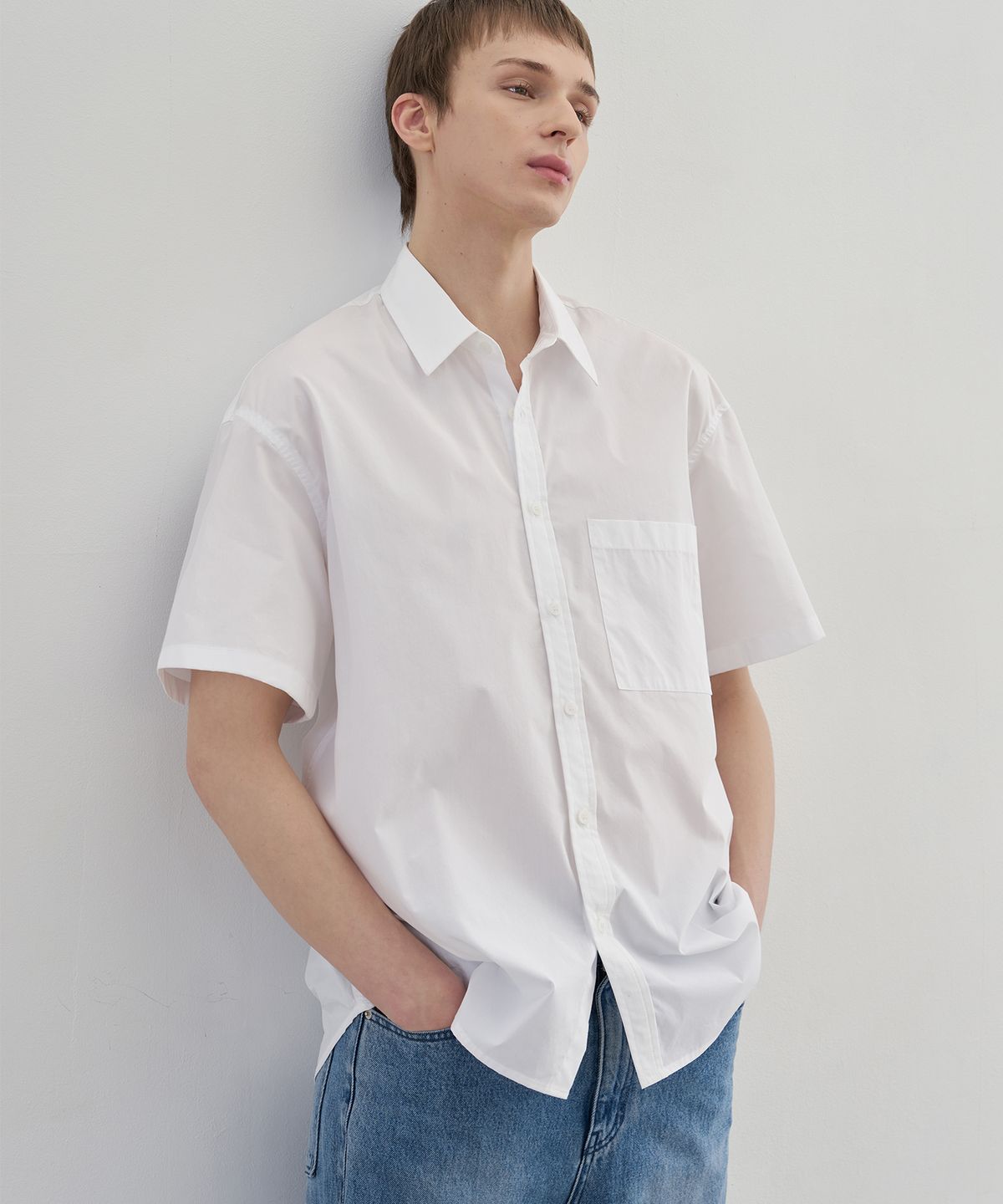 드로우핏(DRAW FIT) 페이퍼 코튼 오버핏 반팔 셔츠 [WHITE]