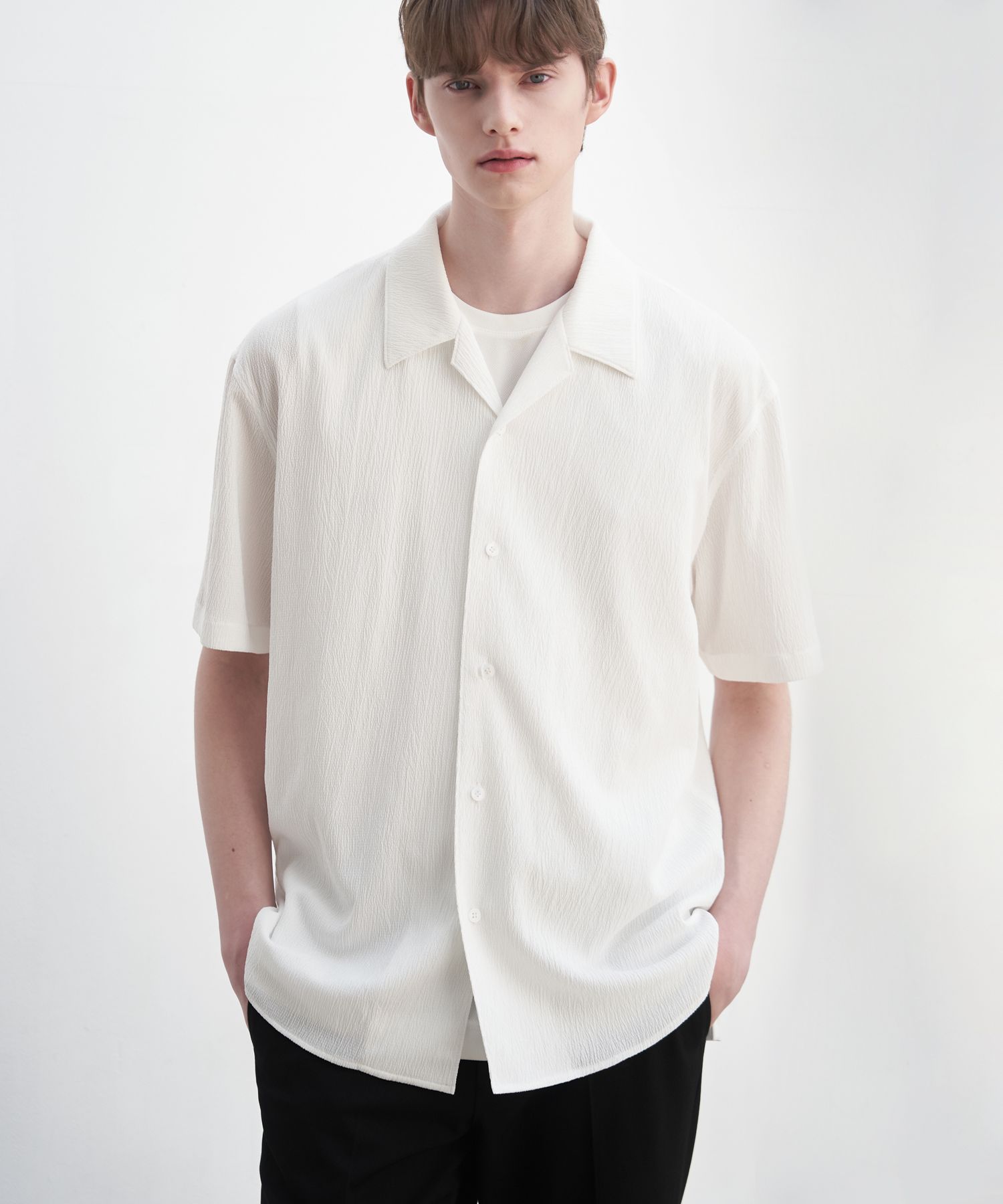 soerte LOOSE H/S OPEN COLLAR SHIRT ホワイト soerte（ソエルテ）の「LOOSE H / S OPEN COLLAR SHIRT (ASSORT