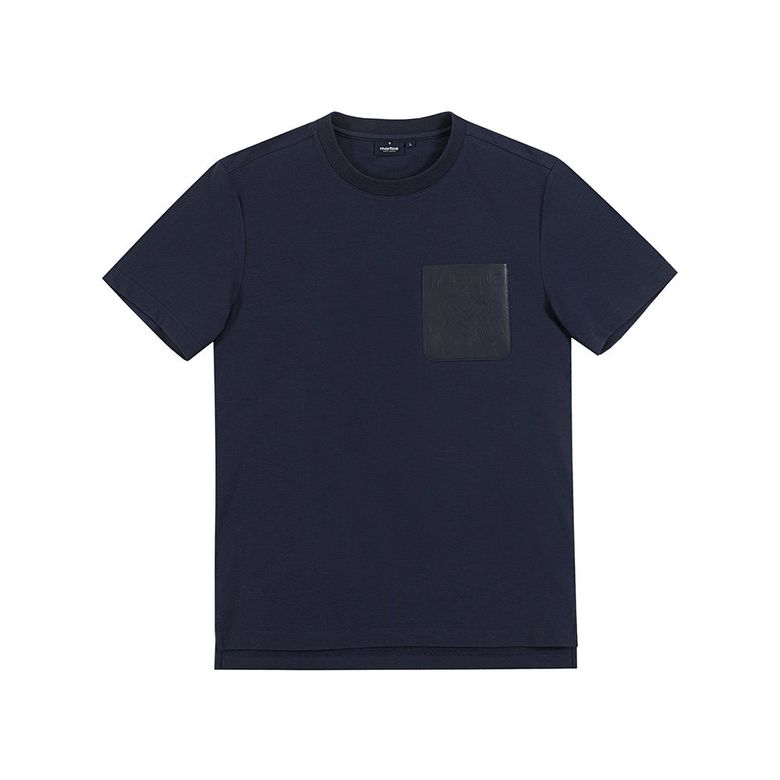 Pleather Patch Round Shirts_Navy (Men)