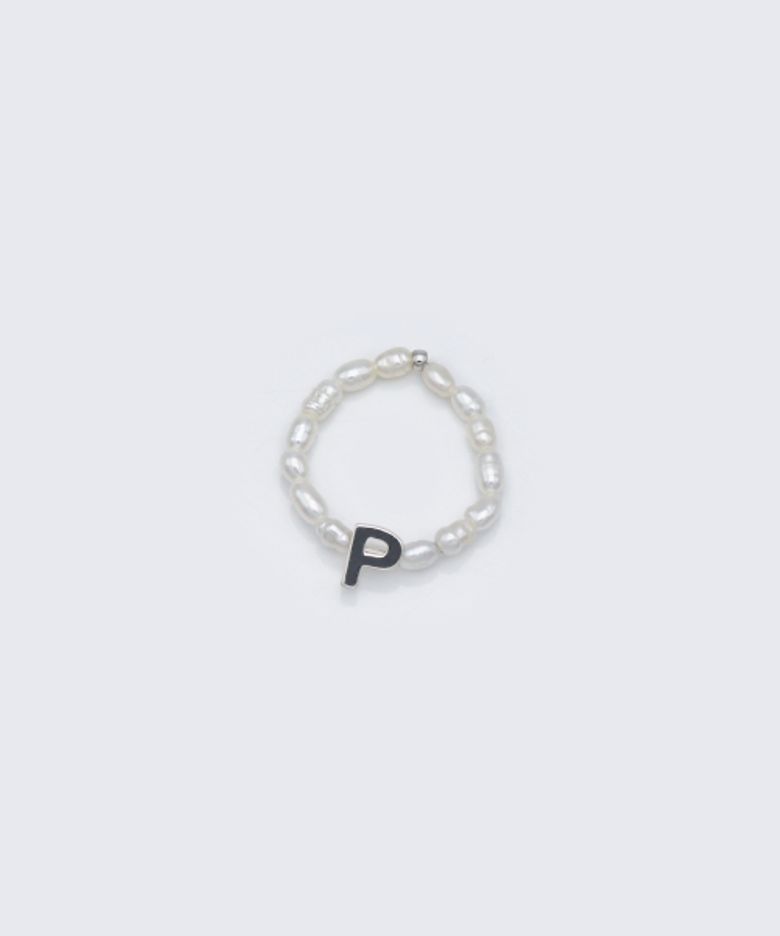 Silver initial water pearl ring 실버 이니셜 쌀알 담수 진주 밴딩 반지