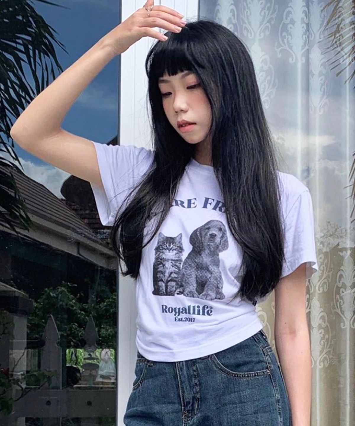 로얄라이프(ROYALLIFE) RL1014 캣앤독 하프톤 반팔 - 화이트