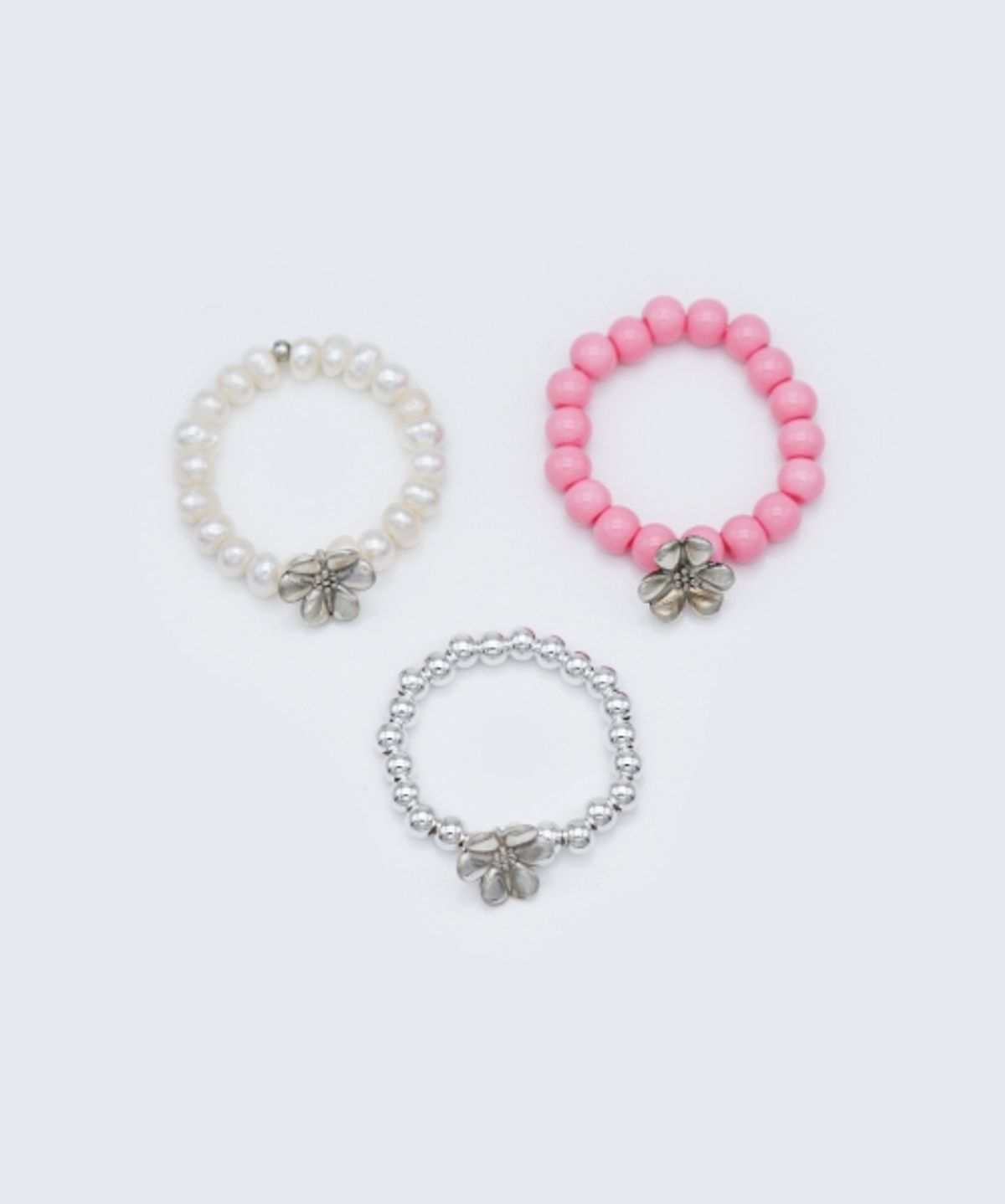 봉보(BONBEAU) Silver flower charm point ring 925실버 꽃 참 담수진주 실버볼 글라스볼 반지