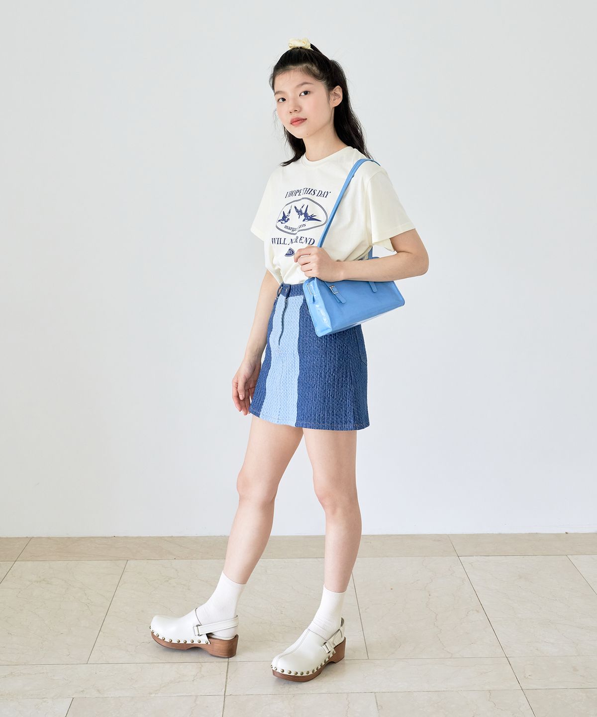 마가린핑거스(MARGARIN FINGERS) COLOR BLOCK DENIM SKIRT (DARK NAVY)
