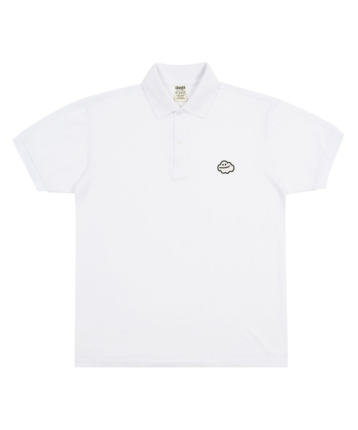 그레이버(GRAVER) [UNISEX]구름 스마일 자수 피케 반팔티셔츠_화이트