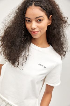 리사이클 씨피쭈리 화이트 크롭 반팔 티셔츠