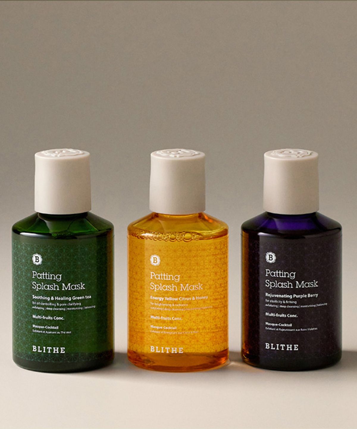 블라이드(BLITHE) 패팅 스플래쉬 세수팩 150ml 3종 세트 (옐로우/그린/퍼플)
