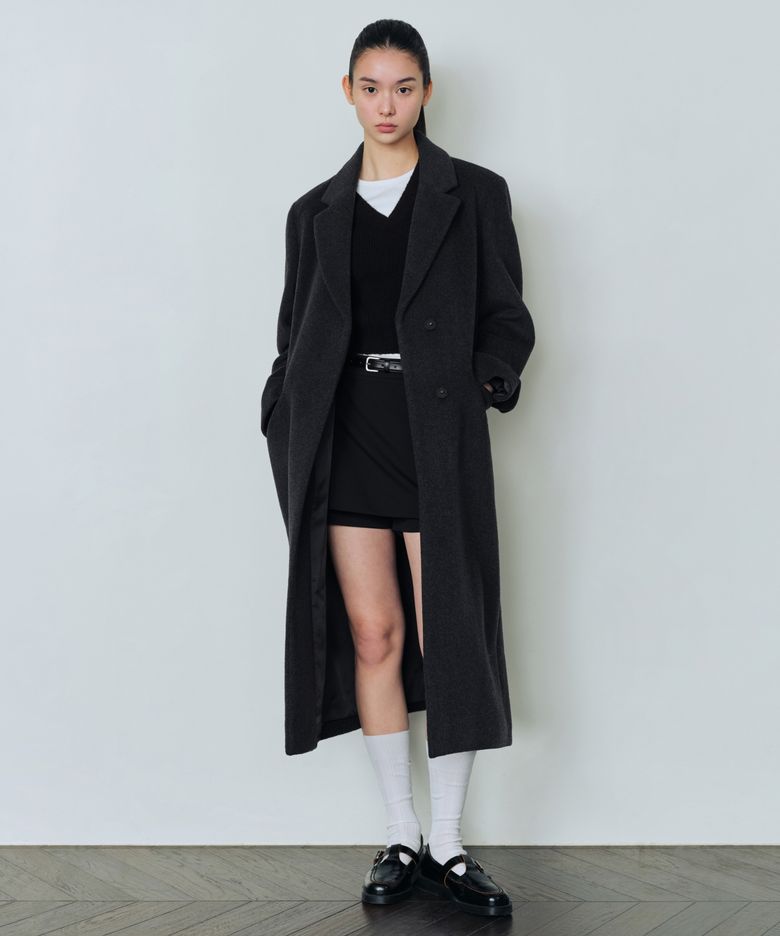 우먼즈 캐시미어 블렌드 체스터 롱 코트 [차콜 그레이]