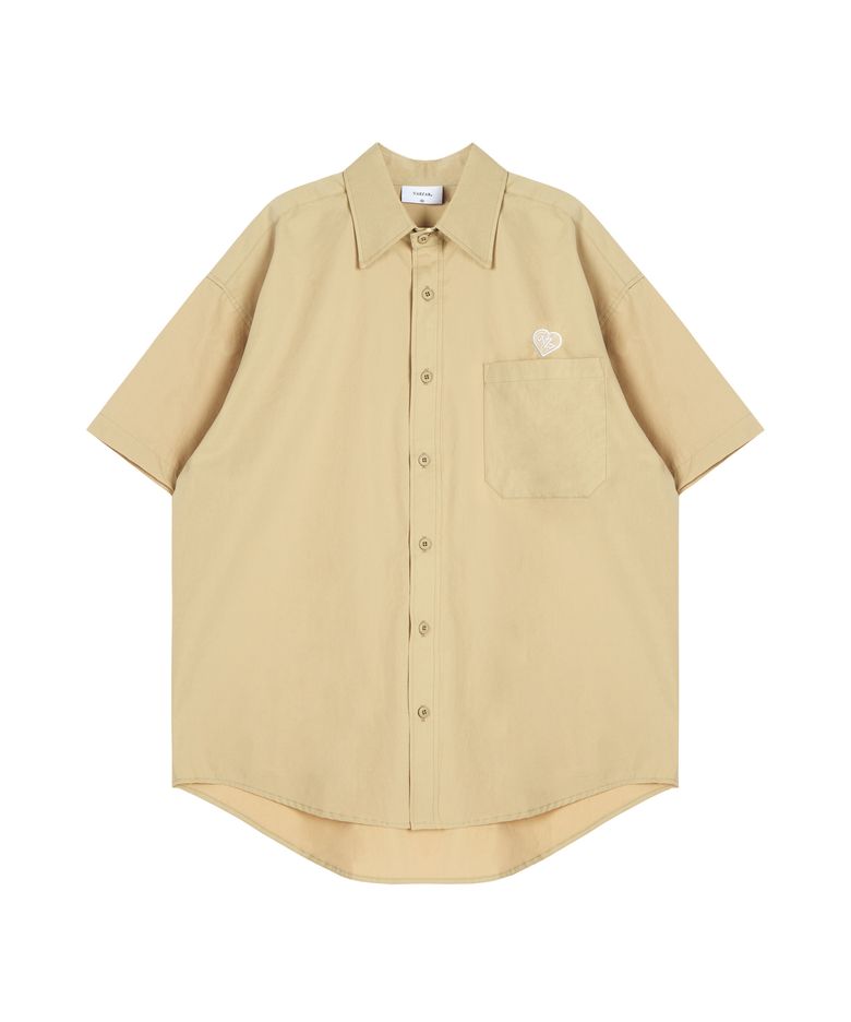 하트 로고 셋업 오버핏 반팔 워크 셔츠 (2color)