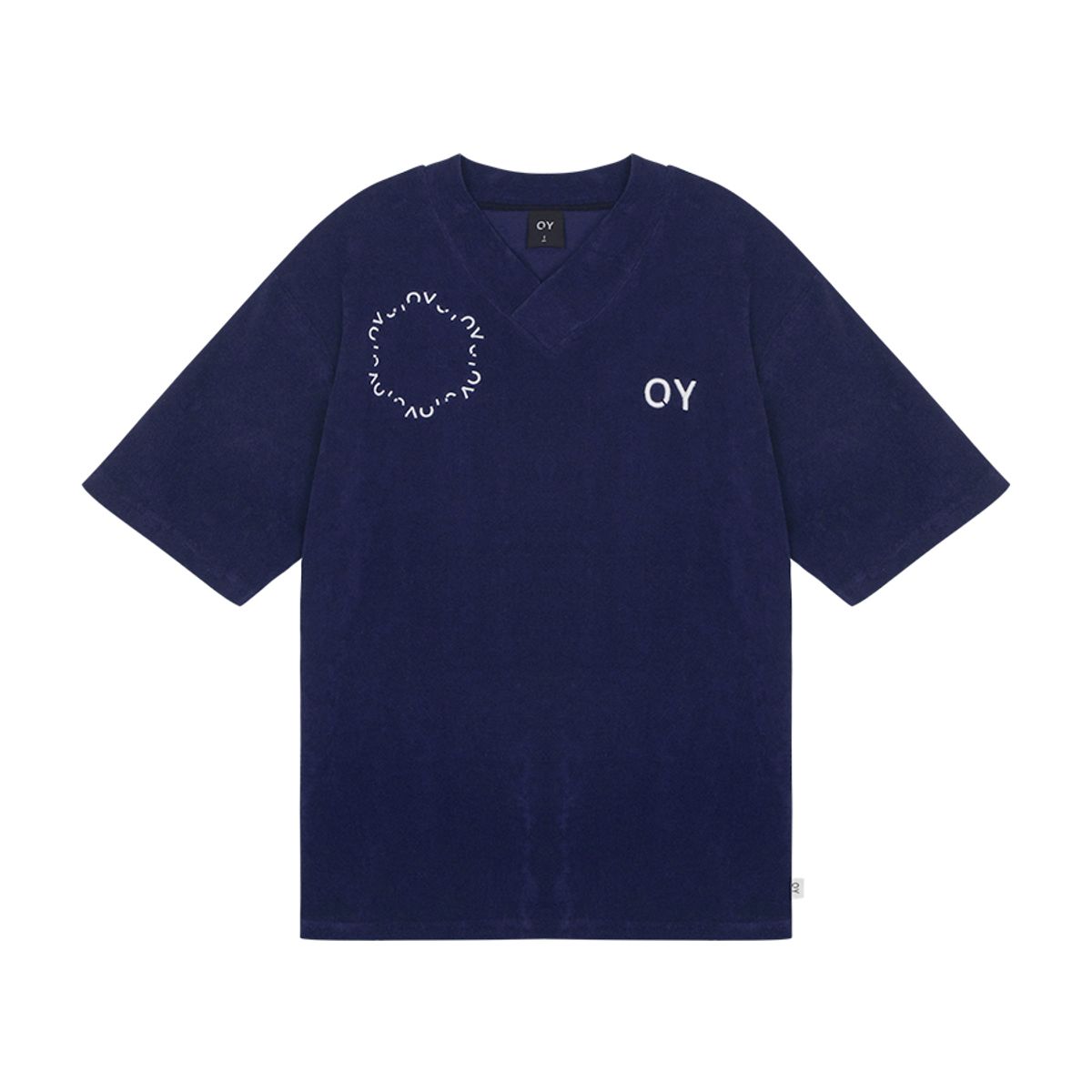 오픈야드(오와이)(OPENYARD(OY)) 테리 라운드 로고 브이넥 티-네이비