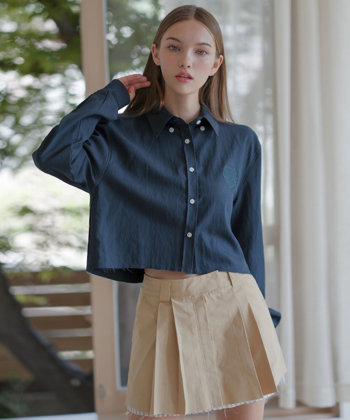 어반드레스(AVANDRESS) Solid Mu shirt BLUEGREEN