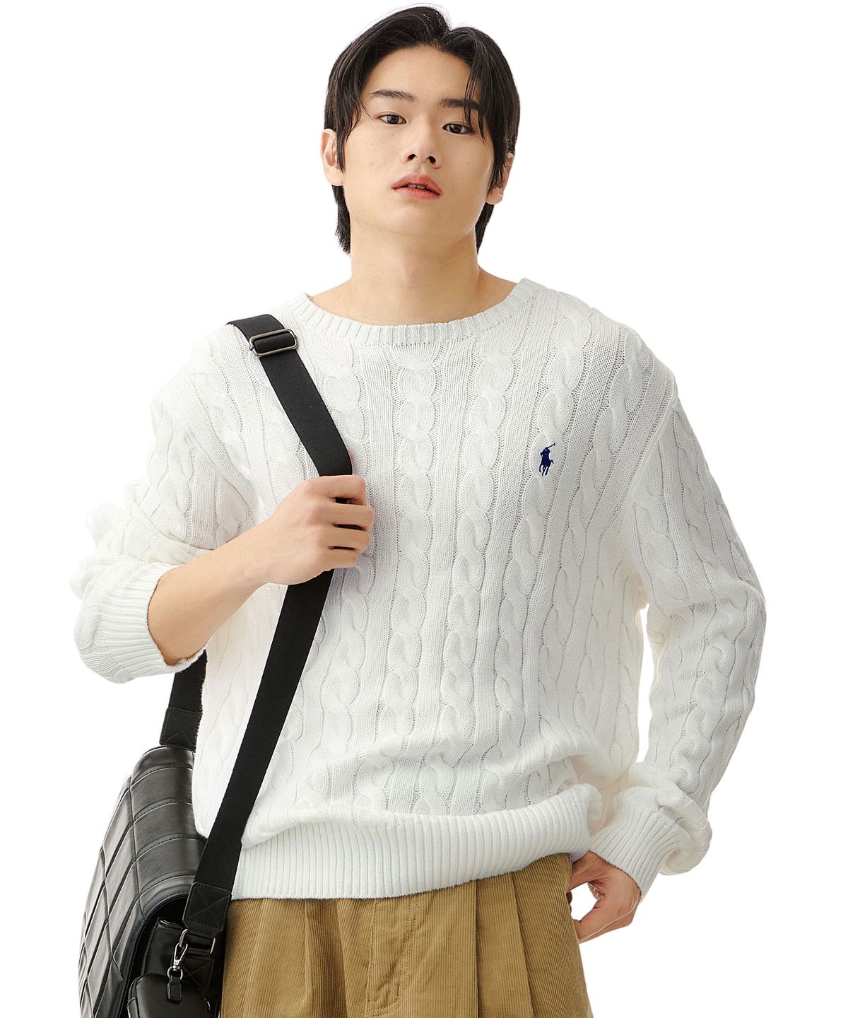 폴로 랄프 로렌(POLO RALPH LAUREN) 케이블니트 코튼 스웨터 - 화이트