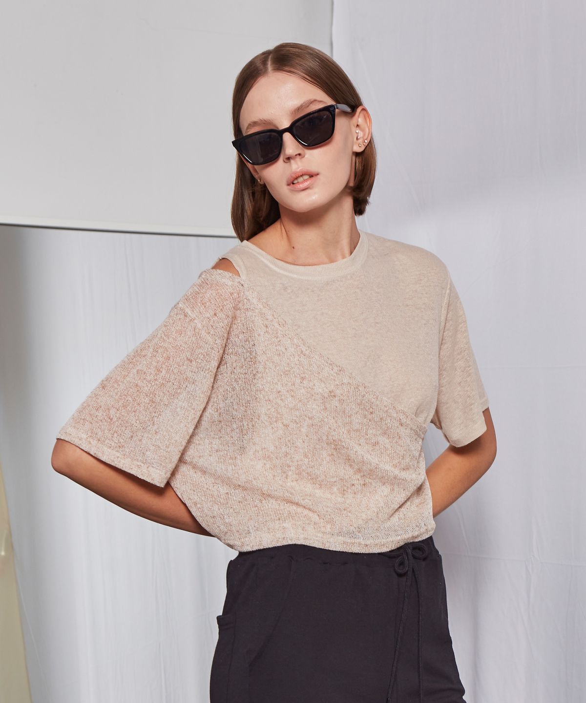 파베르핑거(FABER FINGER) Linen Two-piece Layered T-shirt (Beige)