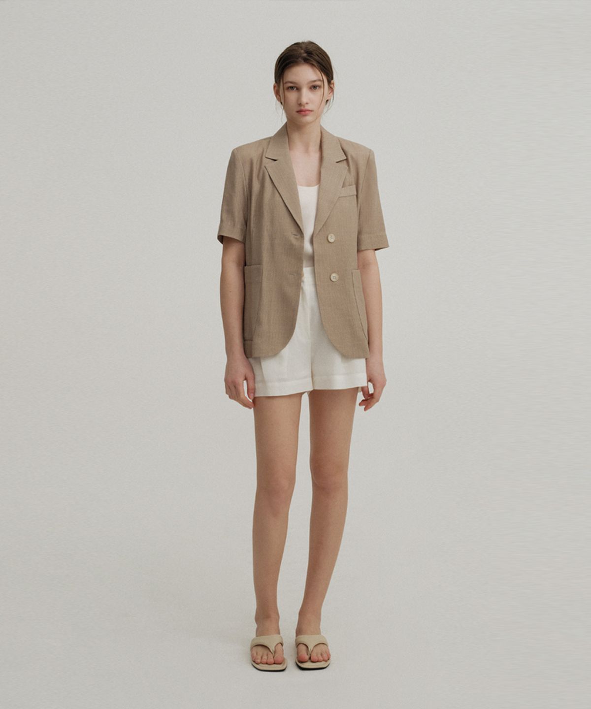 아바몰리(AVA MOLLI) OUT POCKET HALF SLEEVE JK (BEIGE)