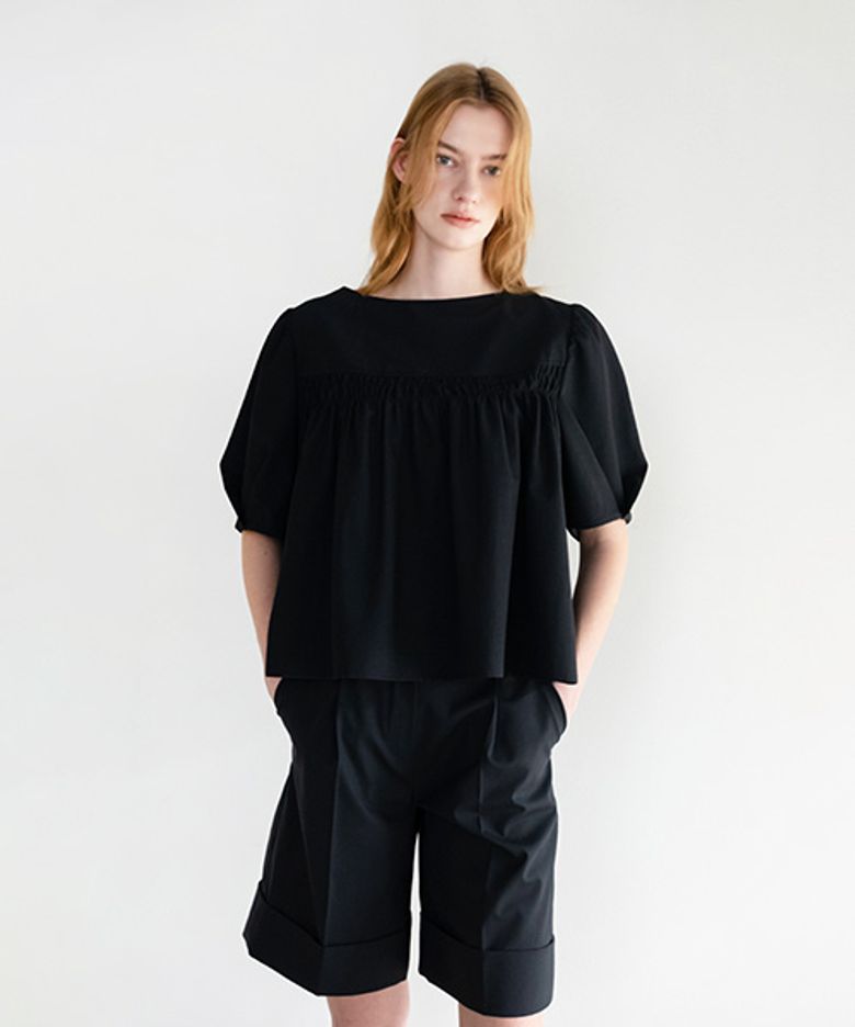BOAT-NECK SHIRRING BL (BLACK NAVY)