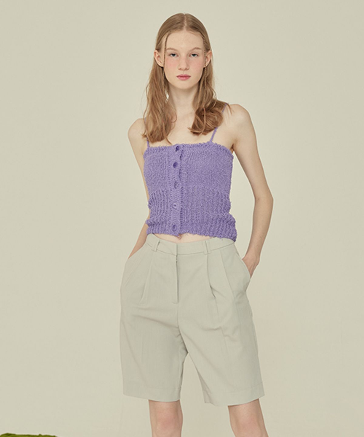 꾸아페(QUAFE) TWO TUCK BERMUDA PANTS_Ice grey