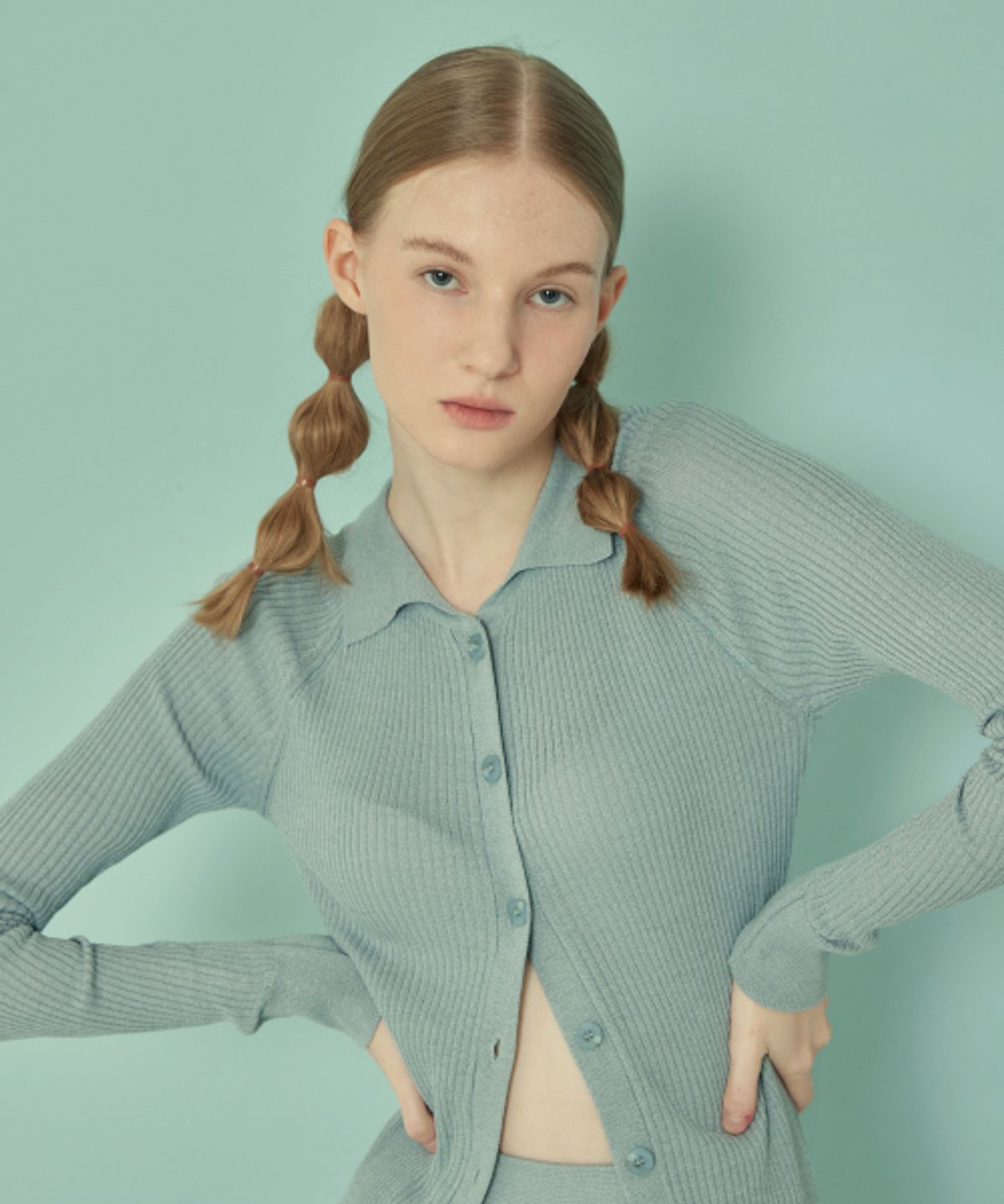 꾸아페(QUAFE) LONG KNIT COLLAR CARDIGAN_Windy blue