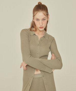 LONG KNIT COLLAR CARDIGAN_Olive