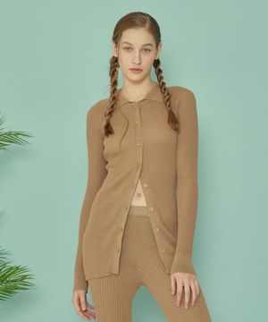 LONG KNIT COLLAR CARDIGAN_Beige