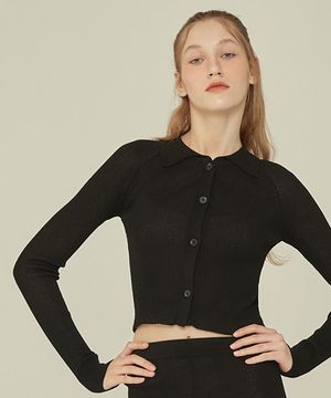 CROP KNIT COLLAR CARDIGAN_Black