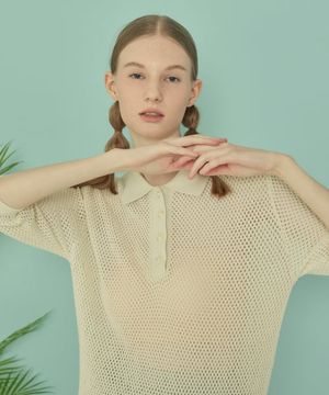 COTTON PUNCHING KNIT SHORT SLEEVE_Ivory