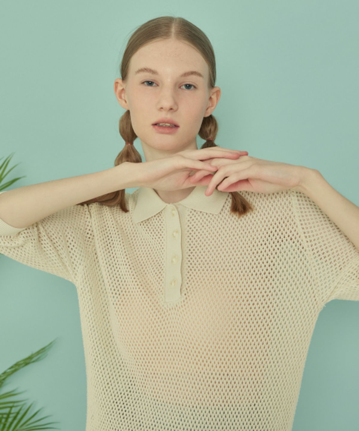꾸아페(QUAFE) COTTON PUNCHING KNIT SHORT SLEEVE_Ivory