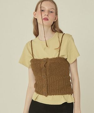 KNIT BUTTON BUSTIER_Khaki brown