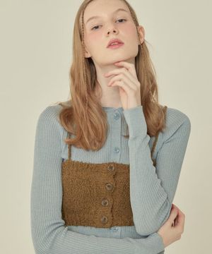 CROP KNIT BUTTON BUSTIER_Khaki brown