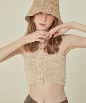 CROP KNIT BUTTON BUSTIER_Ivory