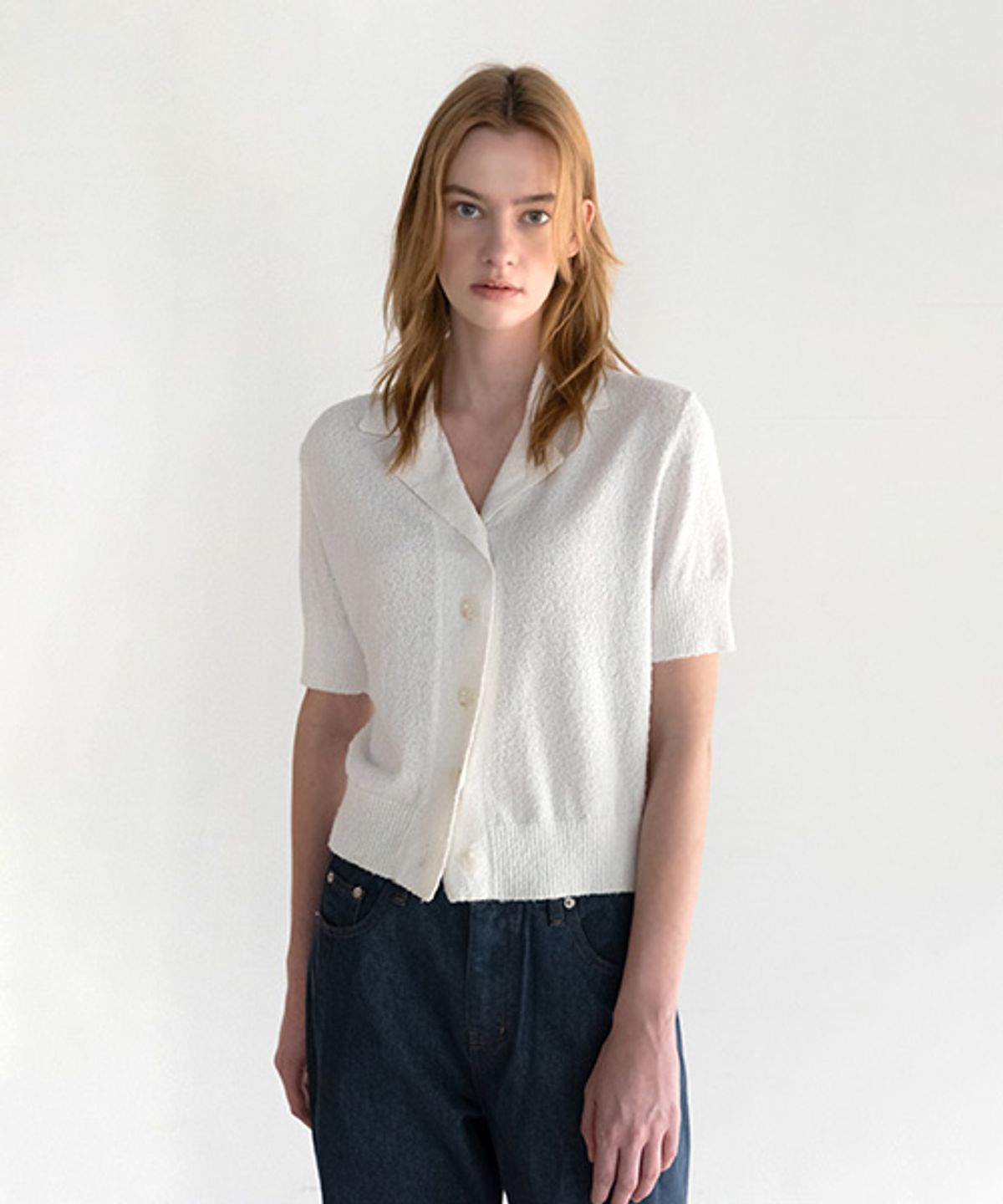 아바몰리(AVA MOLLI) OPEN COLLAR KNIT CARDIGAN (IVORY)